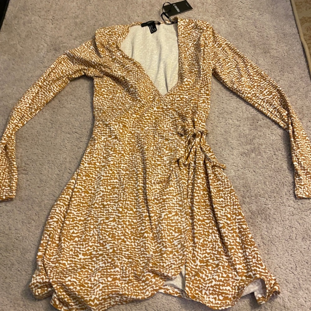 Mustard pattern wrap dress